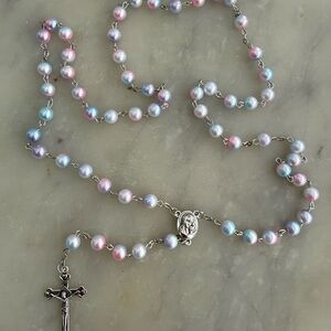 Pastel Pearl Rosary Necklace